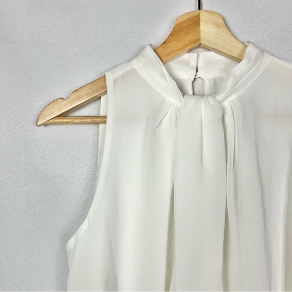Calvin Klein Petite White Tie Neck Sleeveless Chiffon Blouse MP - Picture 4 of 4